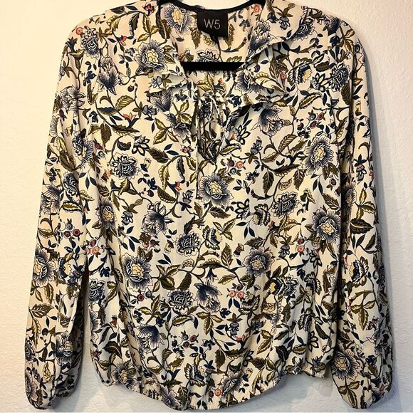 W5 floral boho top 🎴 ruffle neck 🎴 puffy sleeve 🎴 size small - Picture 1 of 5